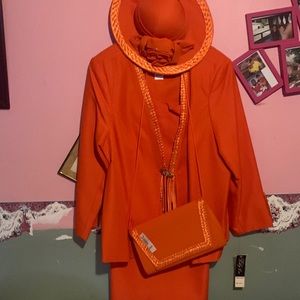Orange hat match skirt set with a purse